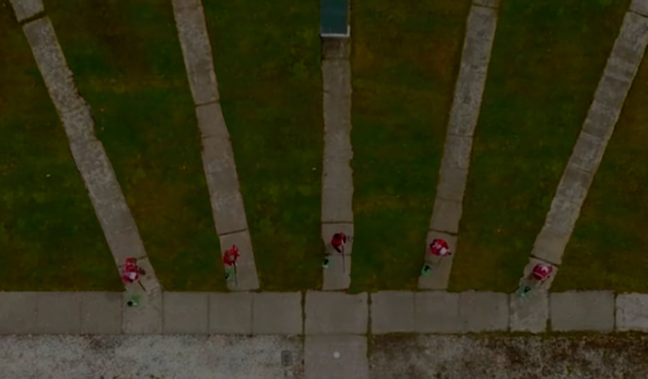 Shooting range aerial photograph of competitive shooters in position to fire