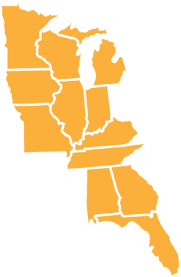 Map illustration of Southeast White Flyer sales region.